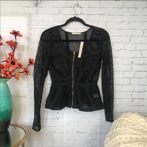 Mustard Seed fishnet zip jacket, NWT